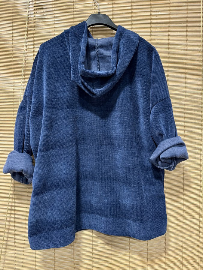 Sweat à capuche en velours léo coeur bleu marine