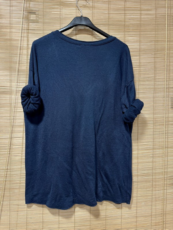 Pull fin intérieur molletonné cœur poitrine bleu marine