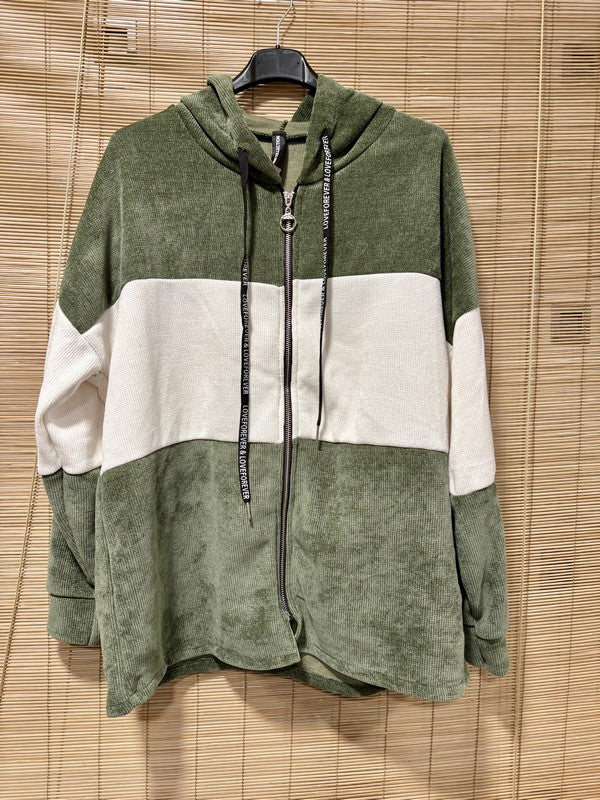 Veste velours zippé oversize kaki