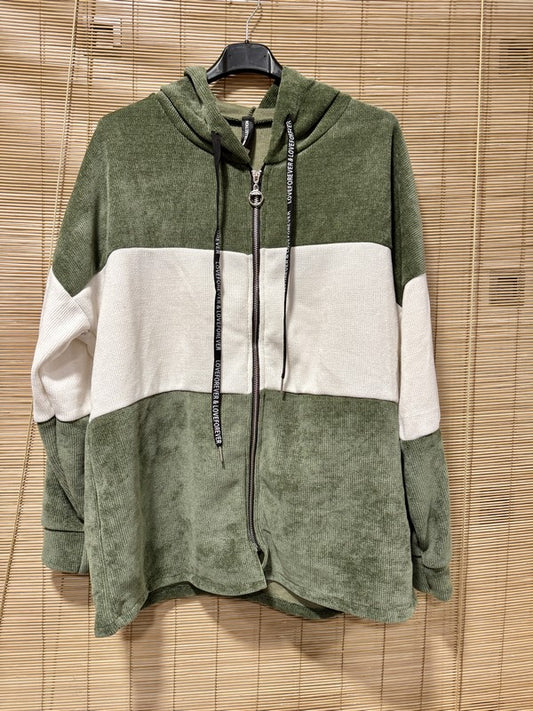 Veste velours zippé oversize kaki