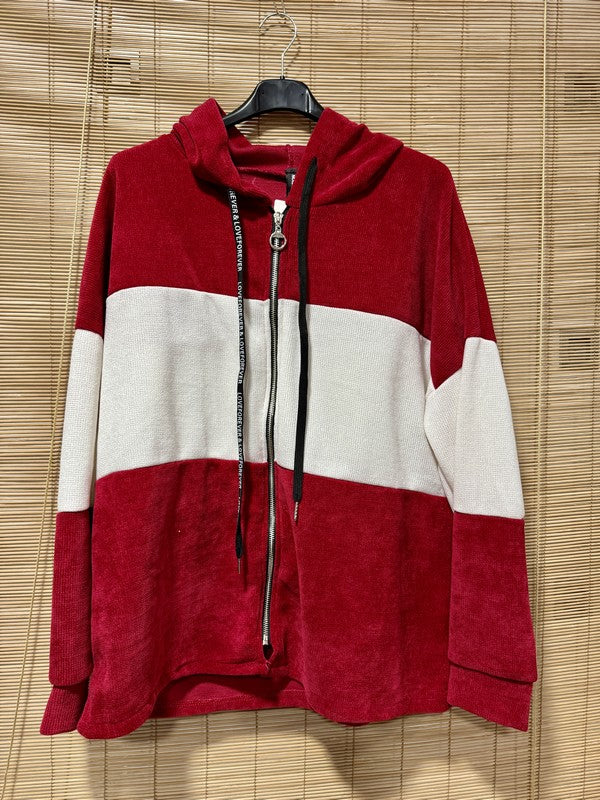 Veste velours zippé oversize rouge