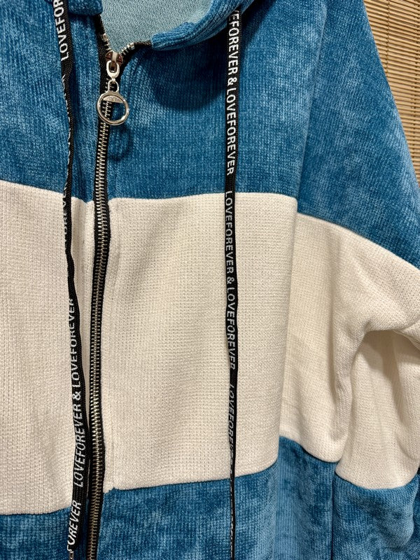 Veste velours zippé oversize bleu pétrole