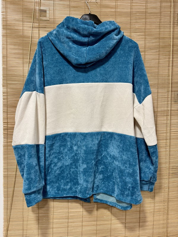 Veste velours zippé oversize bleu pétrole