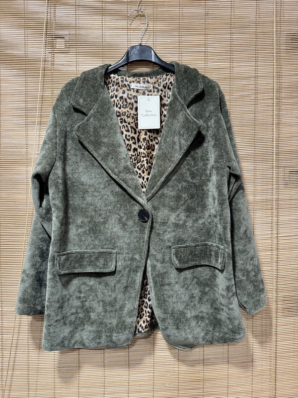 Blazer velours fond léopard kaki