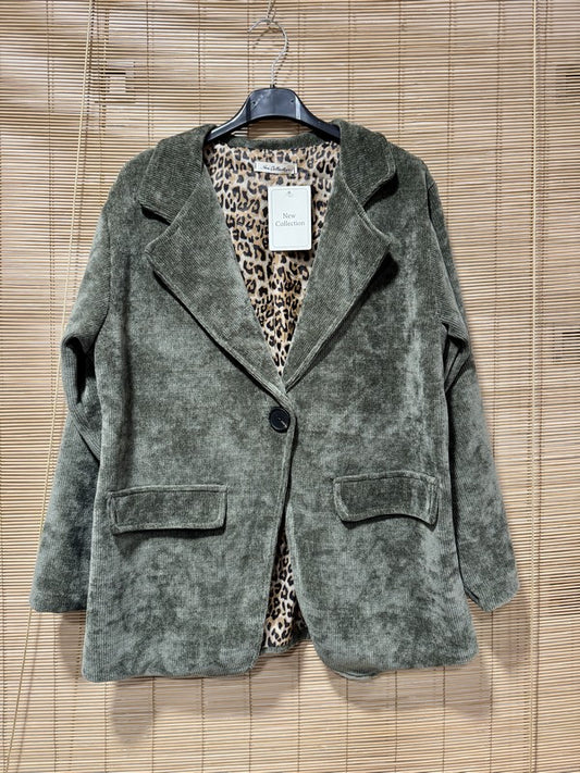 Blazer velours fond léopard kaki