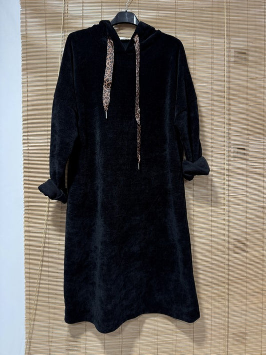 Robe Sweat à capuche en velours noire