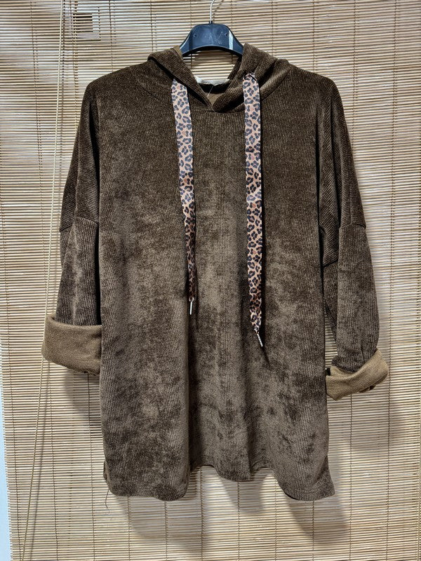 Sweat à capuche en velours marron