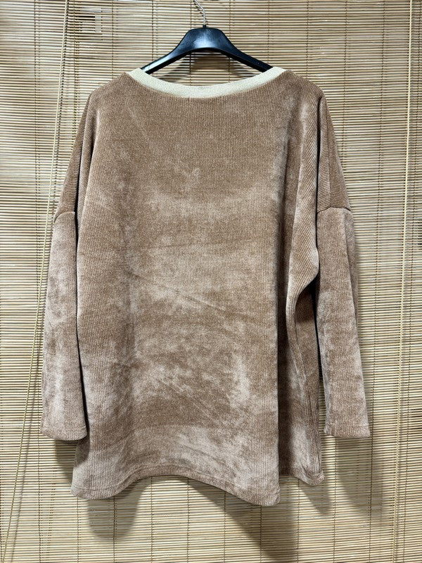 Sweat velours nounours col doré camel