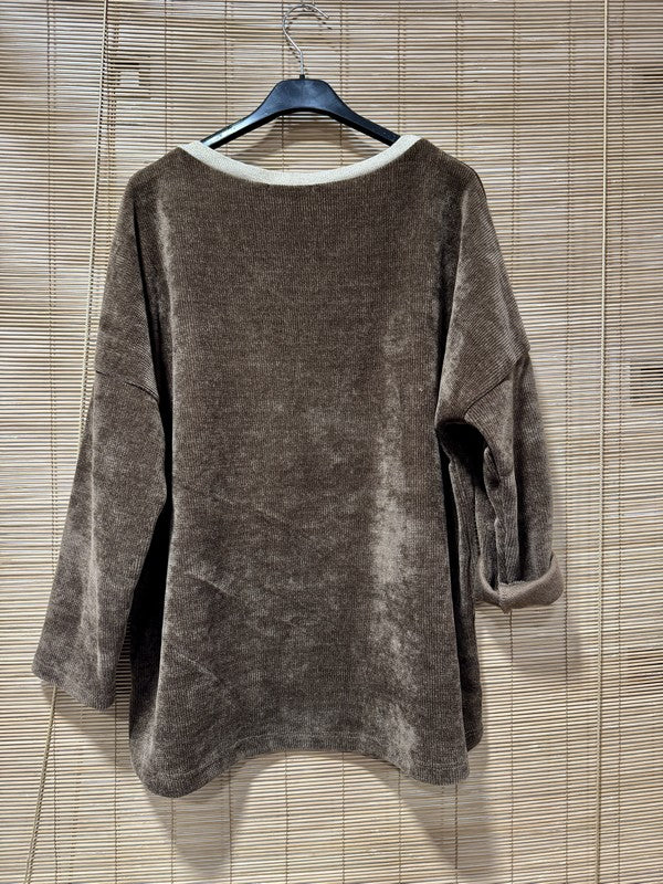 Sweat velours nounours col doré marron