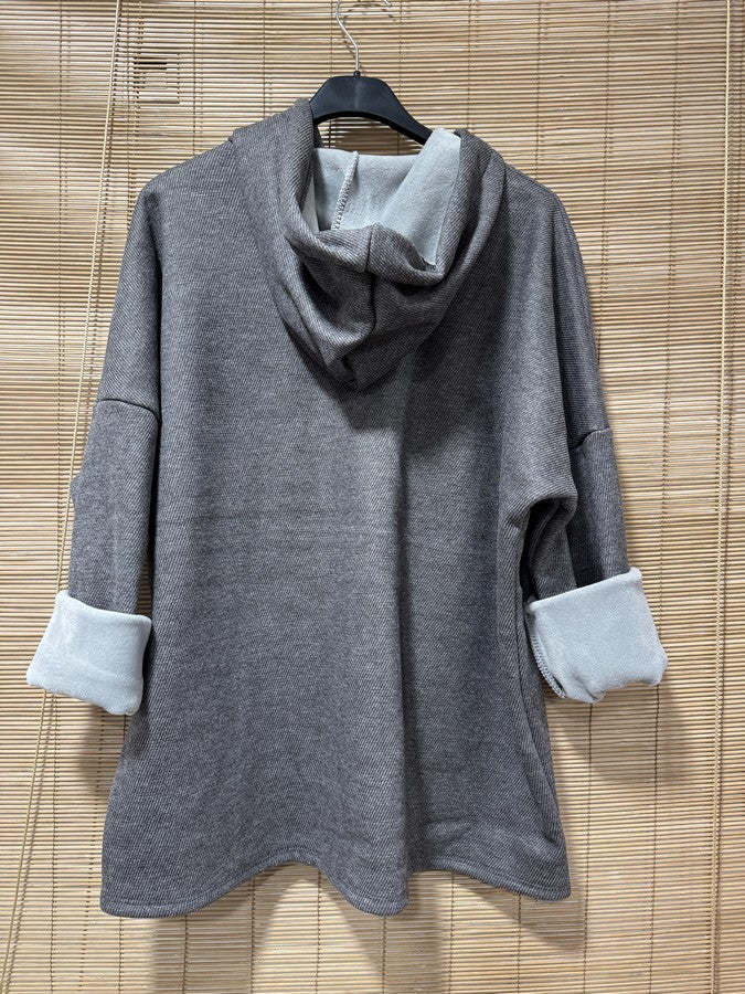 Blouson à capuche velours anthracite