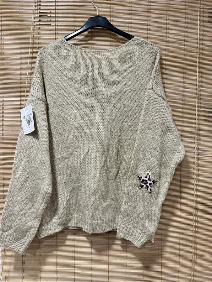 Pull col V étoiles léo ficelle