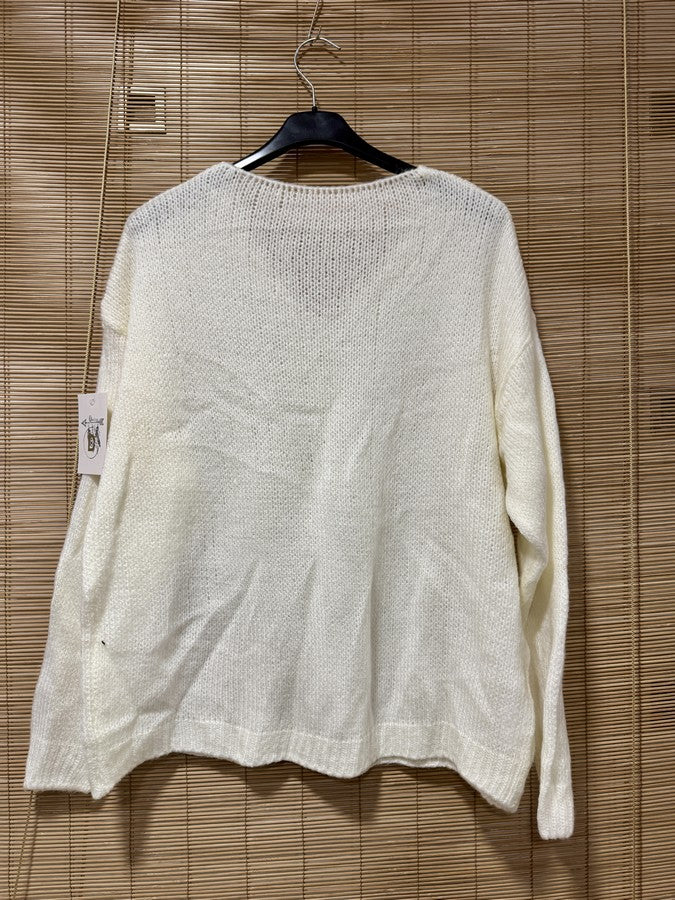 Pull col V étoiles léo blanc