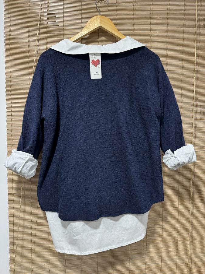 Pull col V ELLEN bleu marine