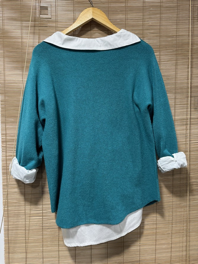 Pull col V ELLEN Emmeraude