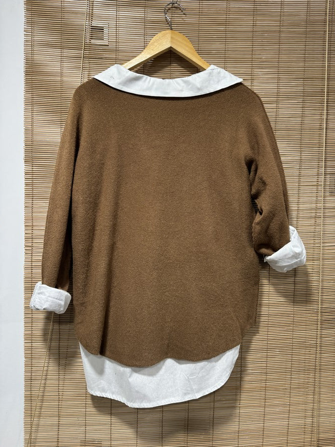 Pull col V ELLEN marron