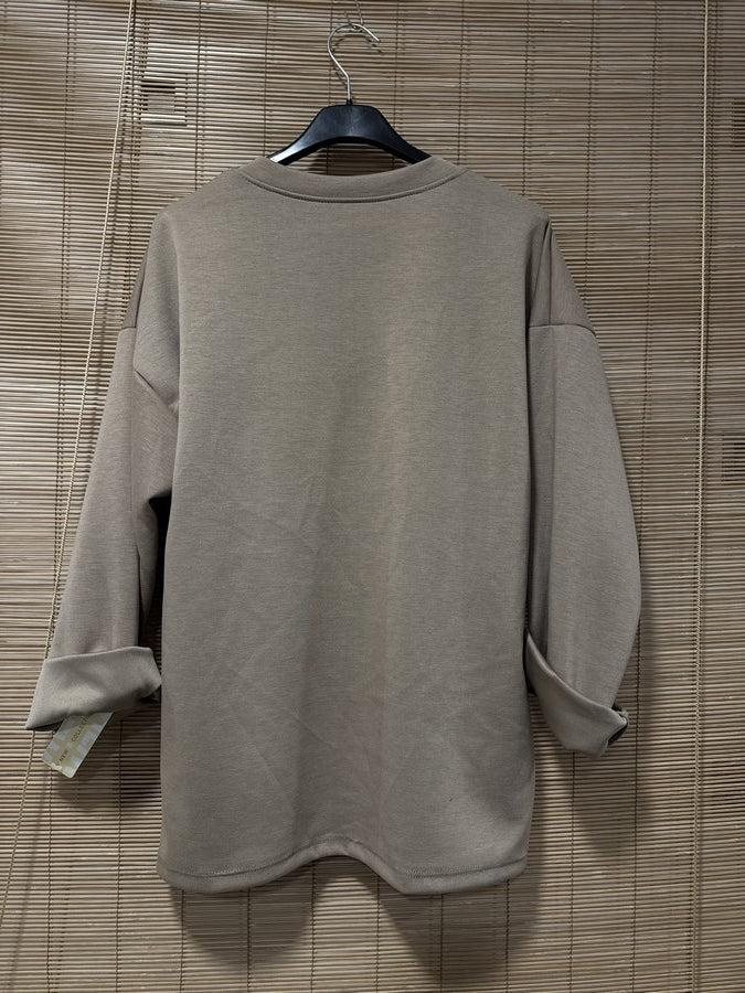 TU - Sweat col V J'adore taupe