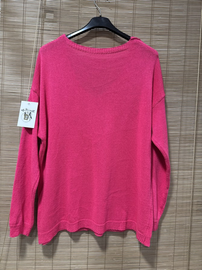 TU - Pull col V J'adore fuchsia