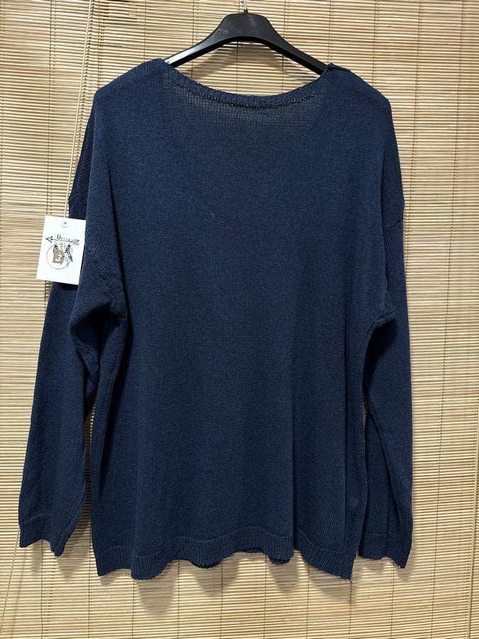 TU - Pull col V J'adore bleu marine