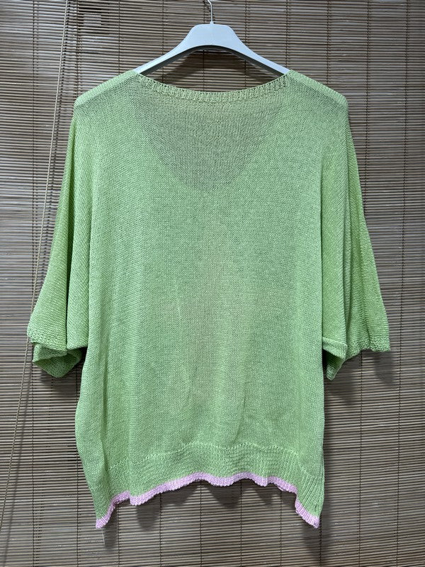 Petit pull fin étoile vert anis