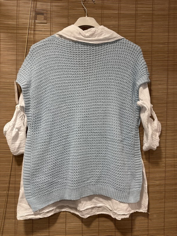 Set chemise et pull débardeur bleu ciel