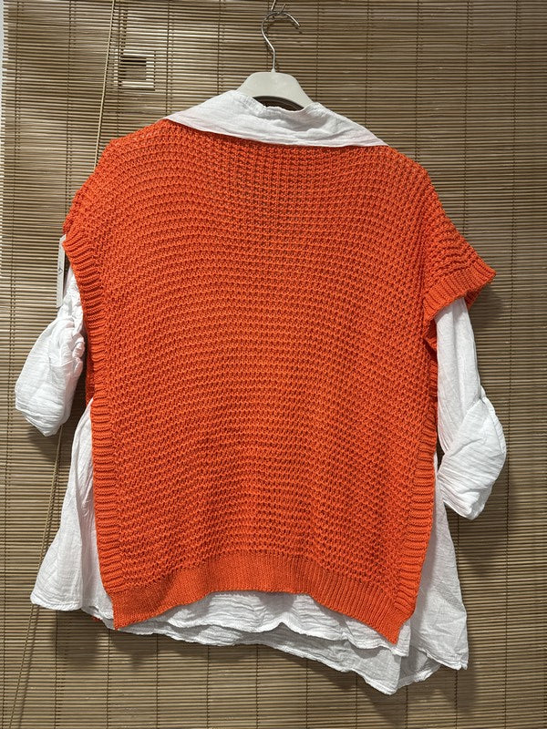 Set chemise et pull débardeur orange