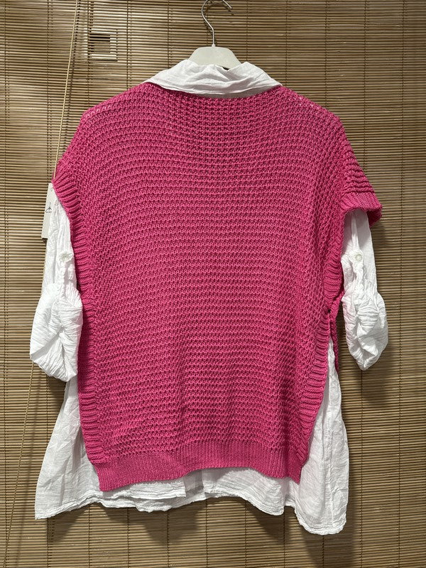 Set chemise et pull débardeur rose