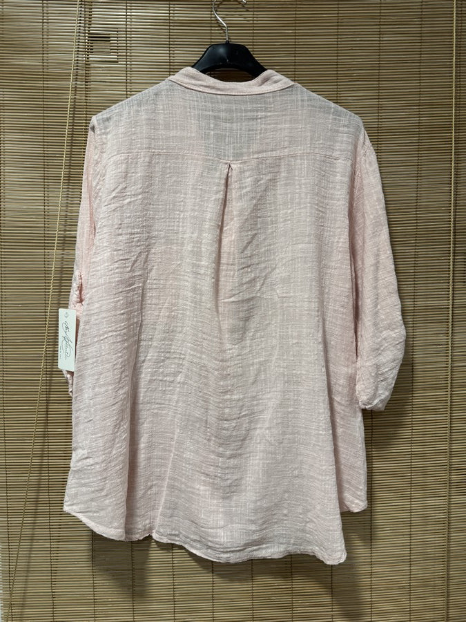 Chemise en coton col mao rose
