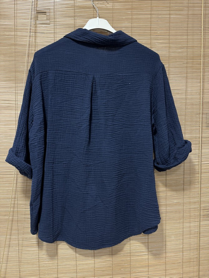 Chemise gaze de coton bleu marine