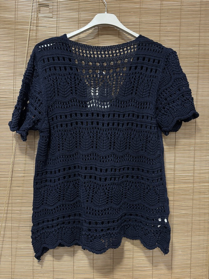 Gilet manches courtes crochet bleu marine