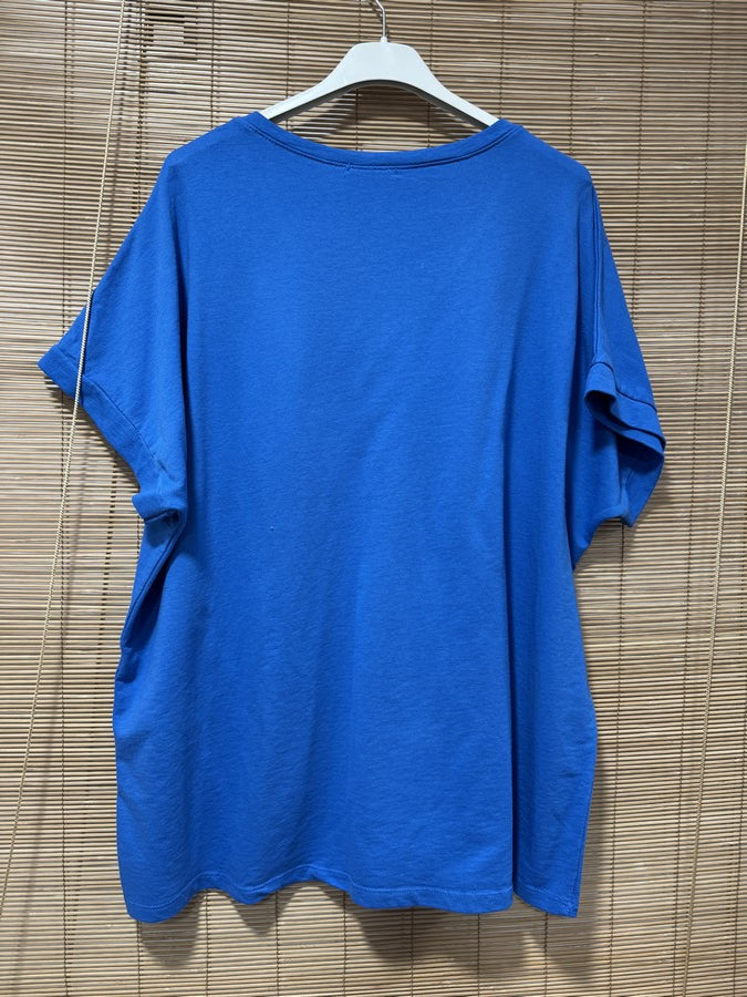 T-shirt col V Mon Amour bleu roi