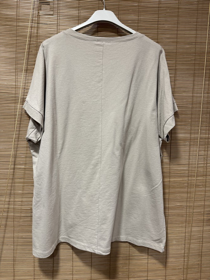 T-shirt col V Mon Amour beige