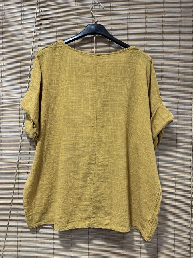 Blouse coton moutarde avec sautoir