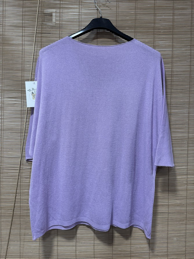 Pull fin fluide manches courtes lila