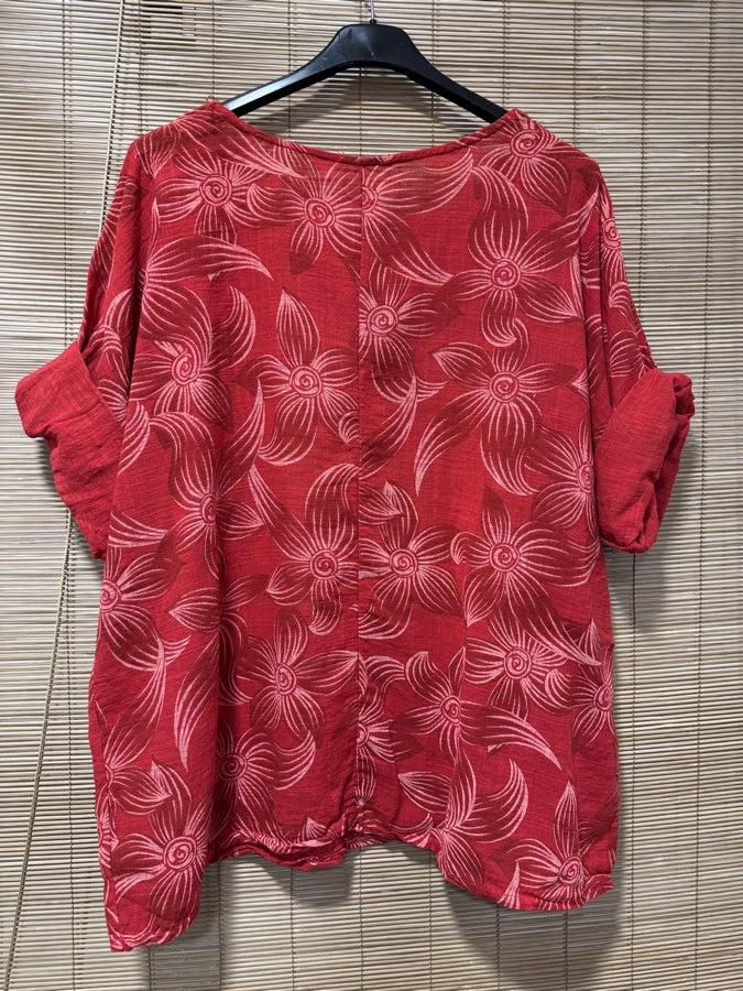 Blouse fleurie rouge