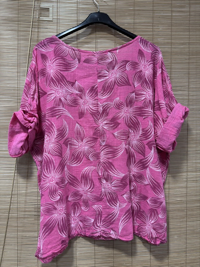 Blouse fleurie fuchsia