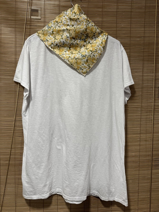 GRANDE TAILLE - T-shirt tunique cœur + fichu fleuri jaune/blanc