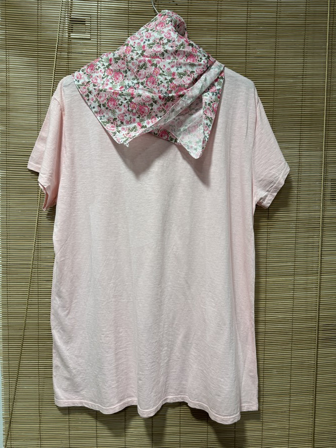 GRANDE TAILLE - T-shirt tunique cœur + fichu fleuri rose