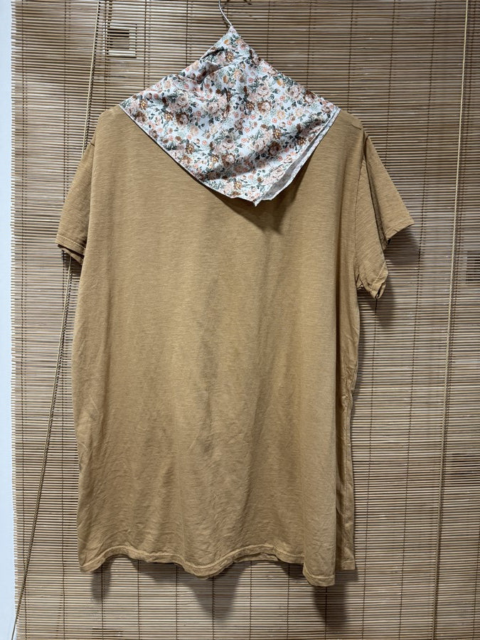 GRANDE TAILLE - T-shirt tunique cœur + fichu fleuri camel/rose
