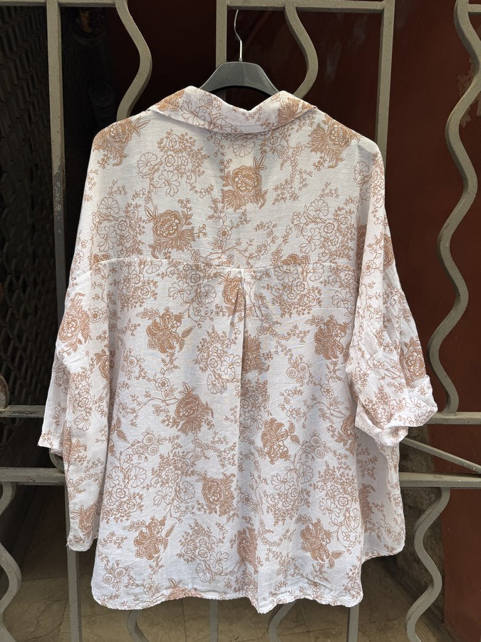Blouse voile de coton fleurie terra cotta