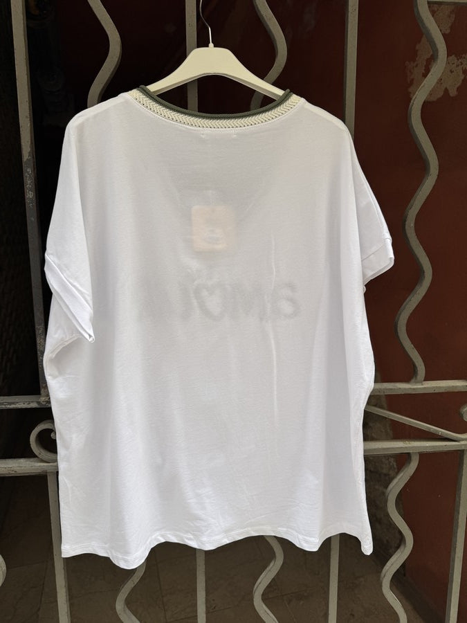 T-shirt AMOUR col V kaki