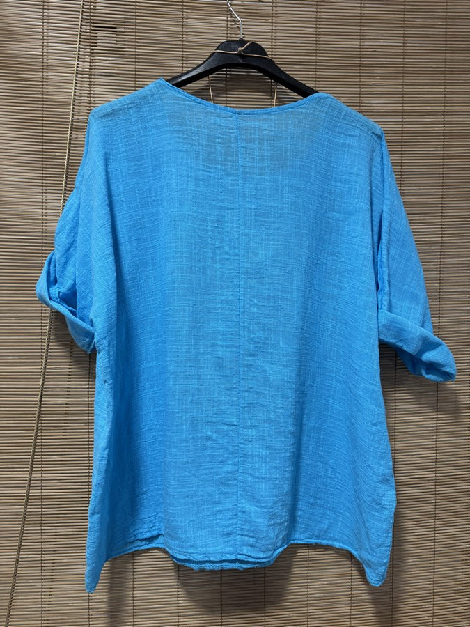 Blouse coton avec sautoir bleue