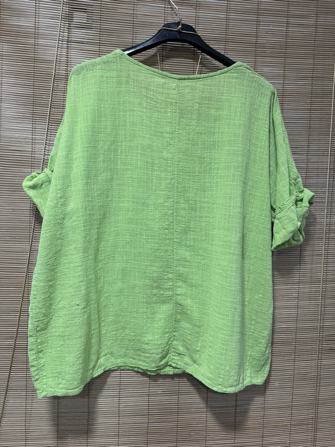 Blouse coton avec sautoir vert anis