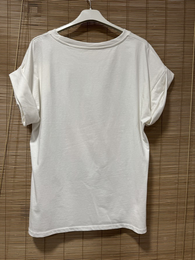 T-shirt blanc SARINE vert/rose