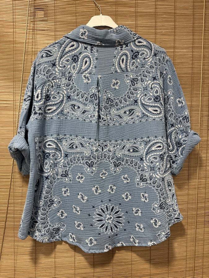 Chemise gaze de coton bandana bleu jean