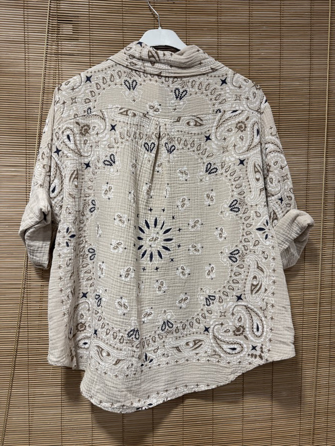 Chemise gaze de coton bandana beige