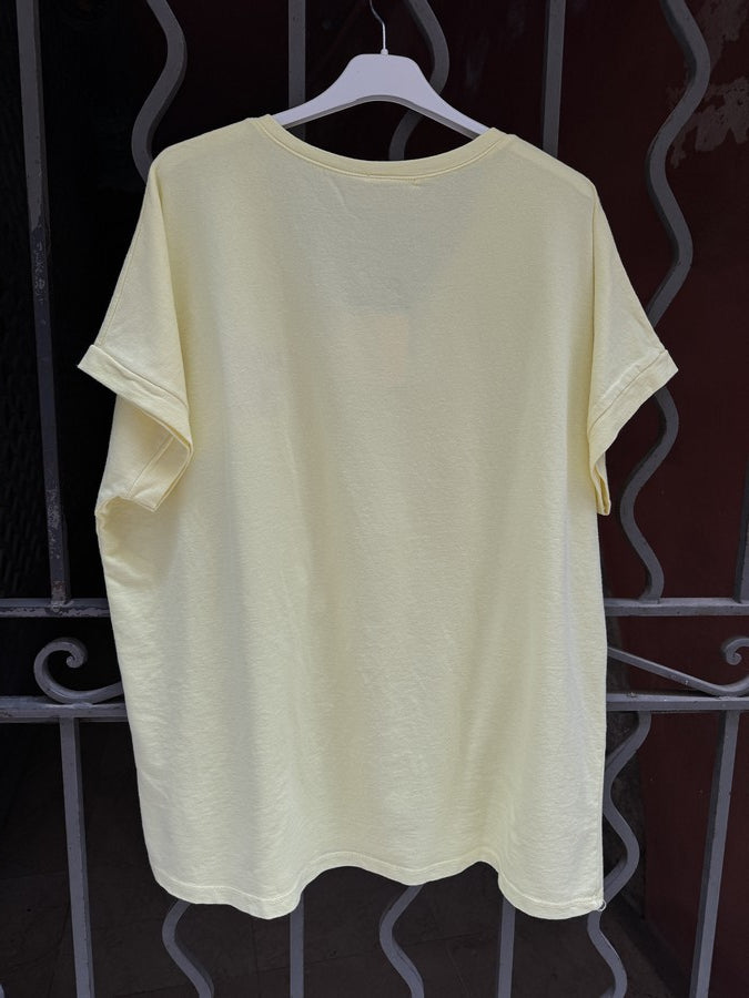 T-shirt col V LOVE jaune