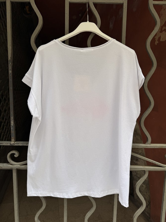 T-shirt blanc POISSON rose