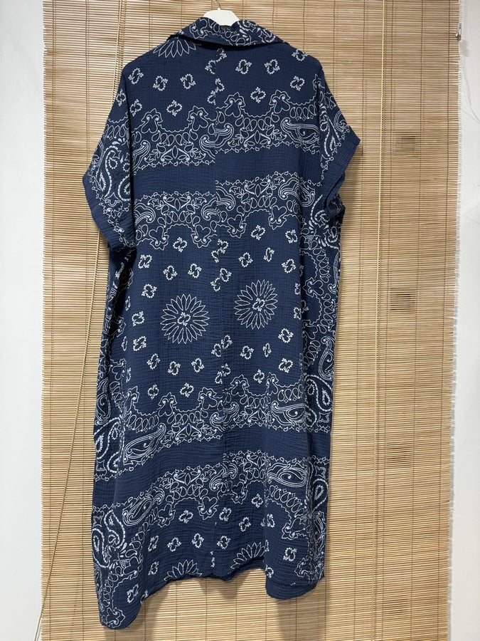 Robe gaze de coton bandana bleu marine