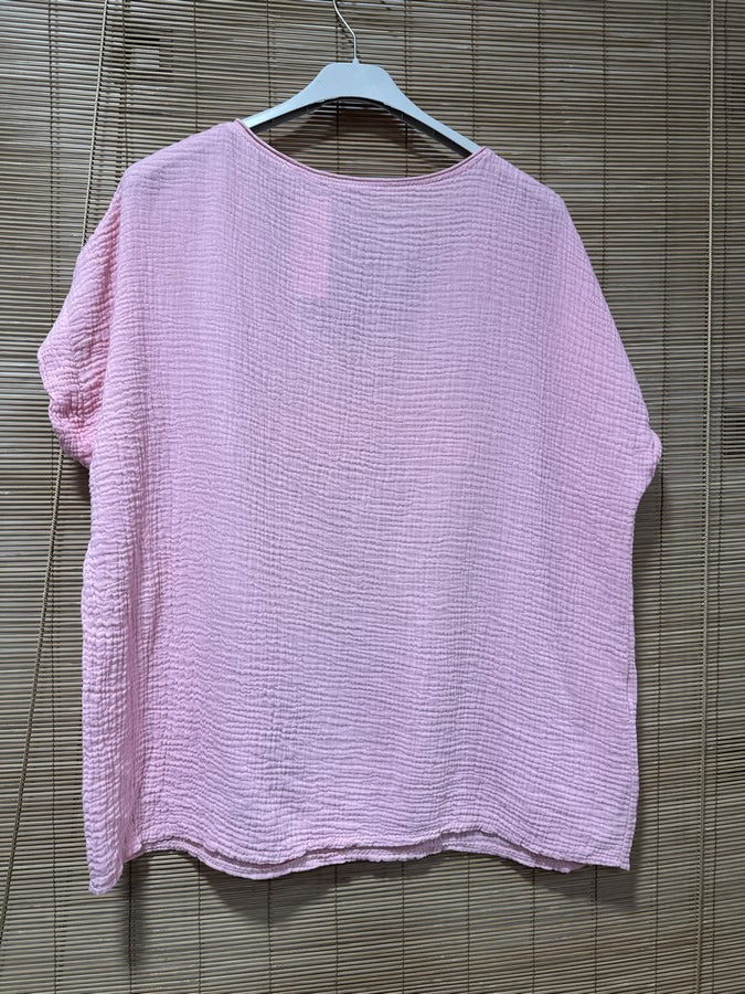 Blouse gaze de coton POISSON rose