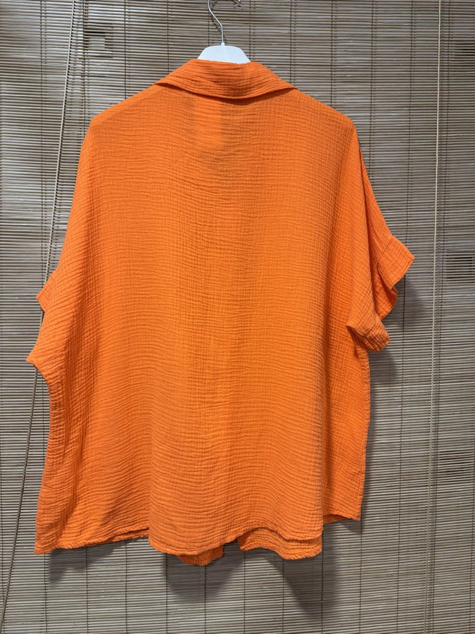 Chemise gaze de coton manches courtes orange